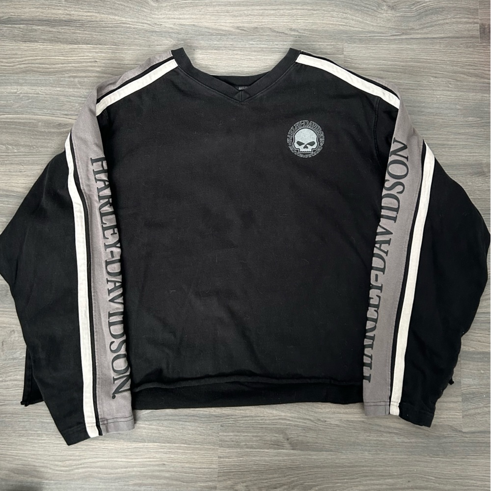Vintage Harley-Davidson Black and Gray Back Graphic Skull Long Sleeve